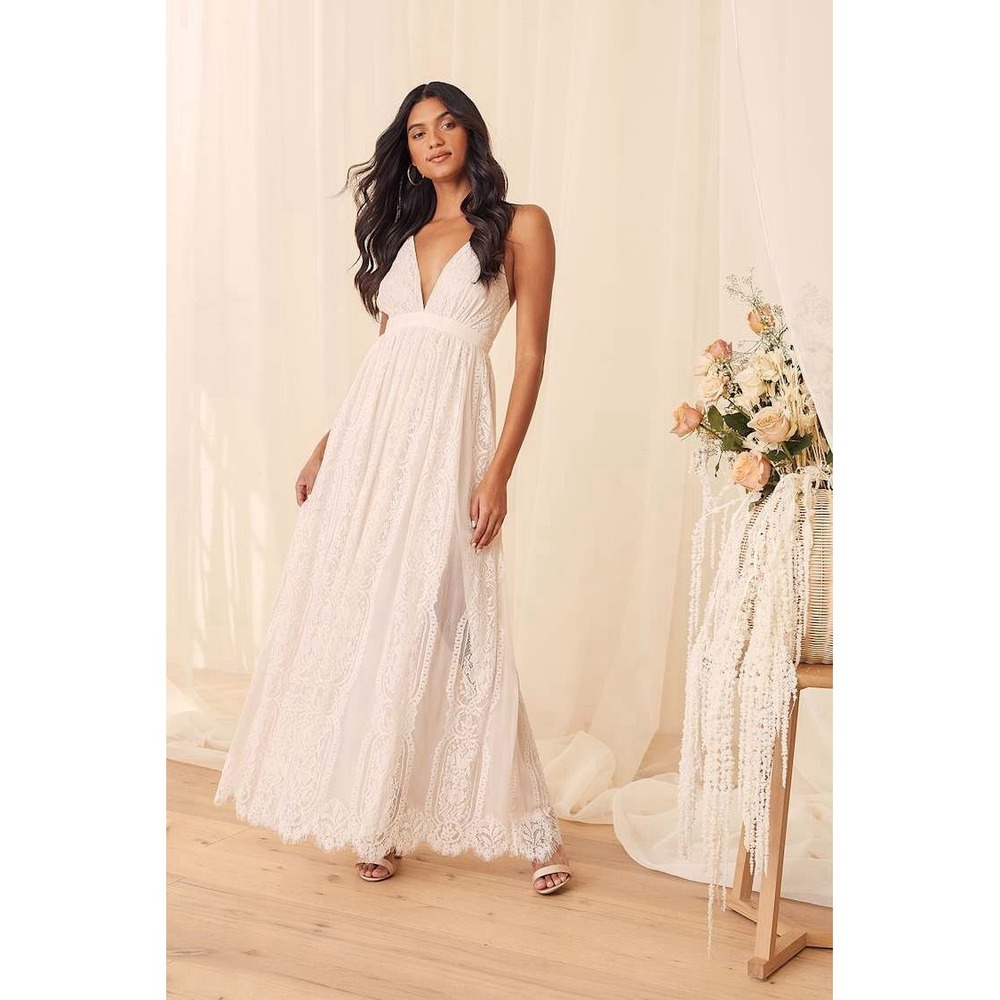 Lulus Sweetest Serendipity White Lace Maxi Dress Womens Small New Bridal Wedding